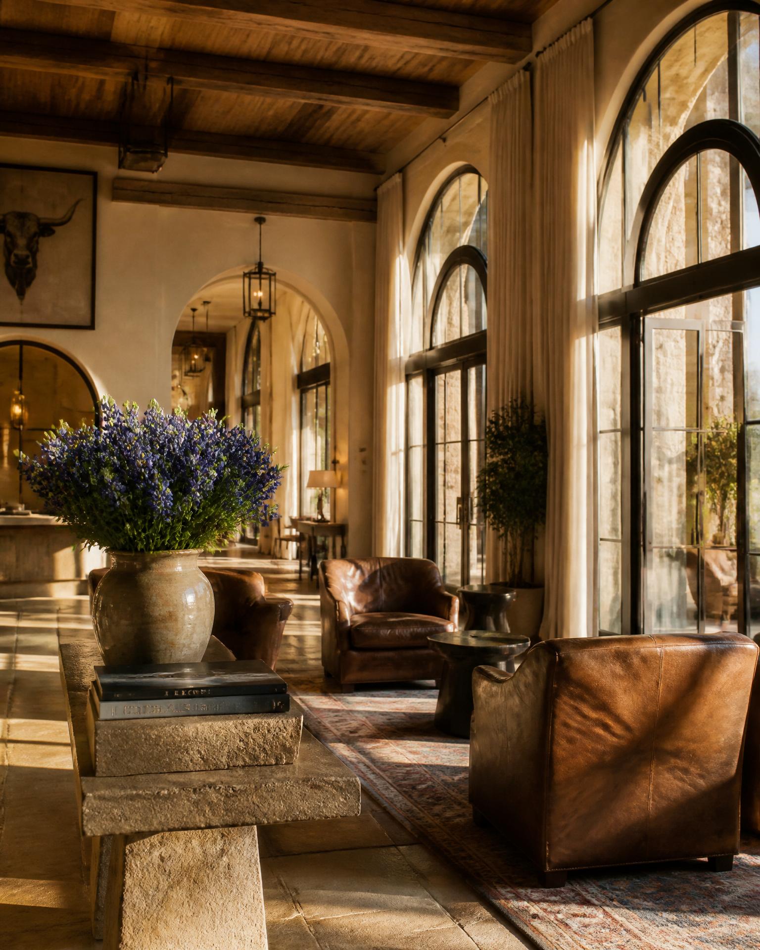 Refined hotel lobby with Texan character